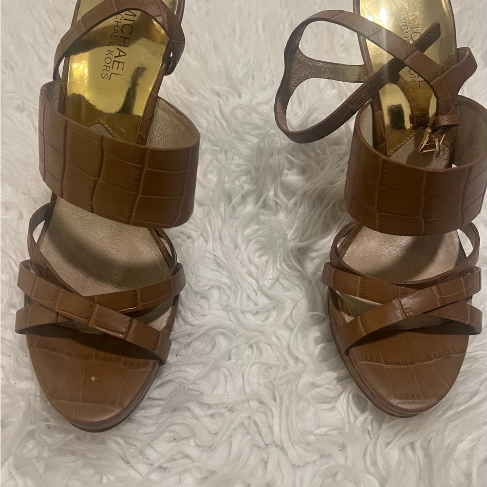 Michael Kors Brown Croc-Embossed Sandals